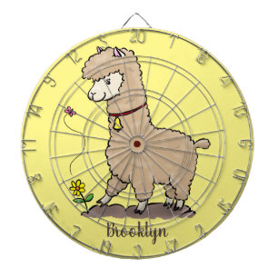 Niedliches Alpaca mit Schmetterling-Cartoon Dartscheibe
