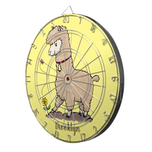 Niedliches Alpaca mit Schmetterling-Cartoon Dartscheibe (Vorderseite rechts)
