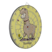 Niedliches Alpaca mit Schmetterling-Cartoon Dartscheibe (Vorderseite Links)