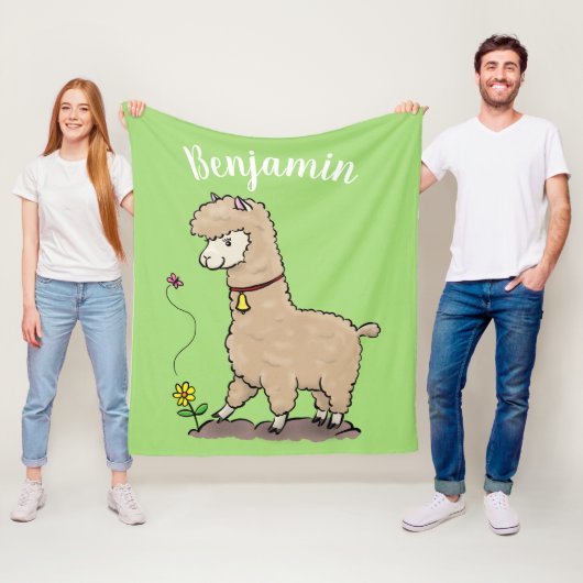 Niedliches Alpaca mit Schmetterling-Cartoon Fleecedecke (Beispiel)