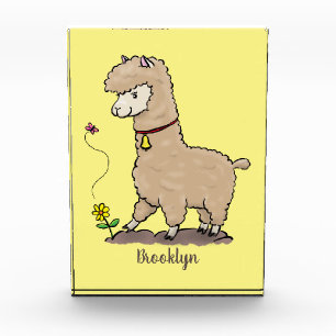 Niedliches Alpaca mit Schmetterling-Cartoon Fotoblock
