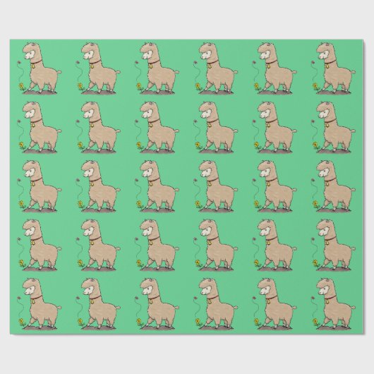 Niedliches Alpaca mit Schmetterling-Cartoon Geschenkpapier (Flach)
