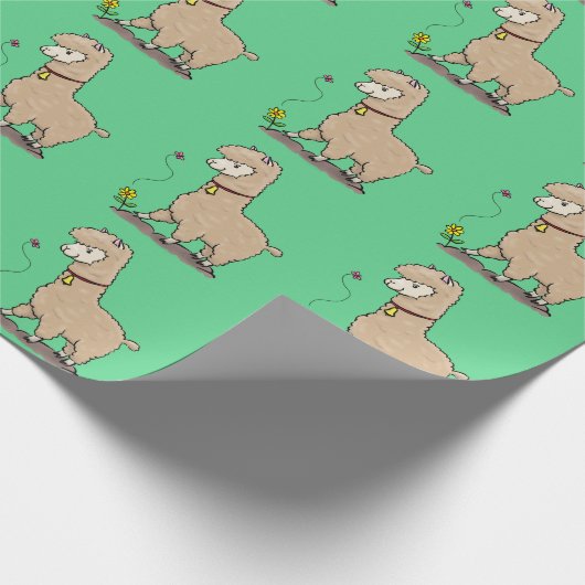 Niedliches Alpaca mit Schmetterling-Cartoon Geschenkpapier (Ecke)