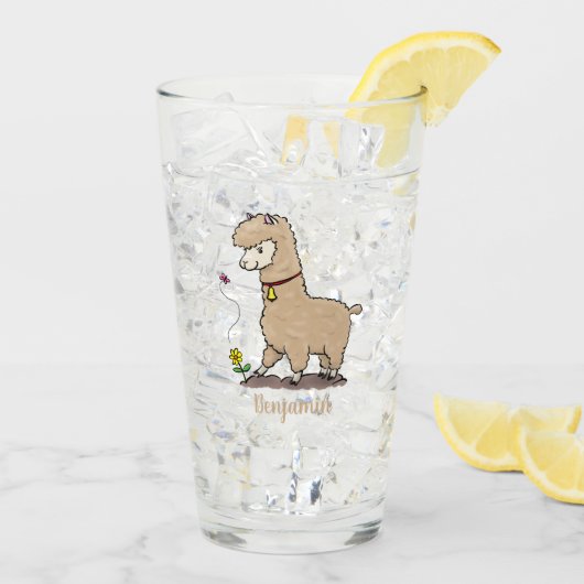 Niedliches Alpaca mit Schmetterling-Cartoon Glas (Rückseite Ice)