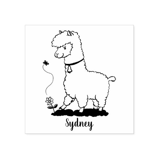 Niedliches Alpaca mit Schmetterling-Cartoon Gummistempel (Prägung)