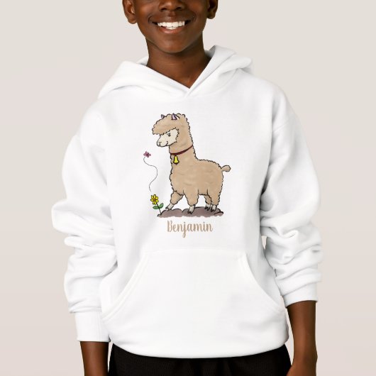 Niedliches Alpaca mit Schmetterling-Cartoon Hoodie (Vorderseite)