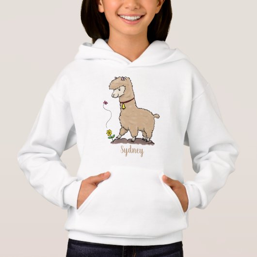 Niedliches Alpaca mit Schmetterling-Cartoon Hoodie (Vorderseite)