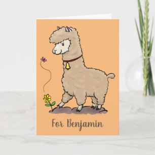 Niedliches Alpaca mit Schmetterling-Cartoon Karte