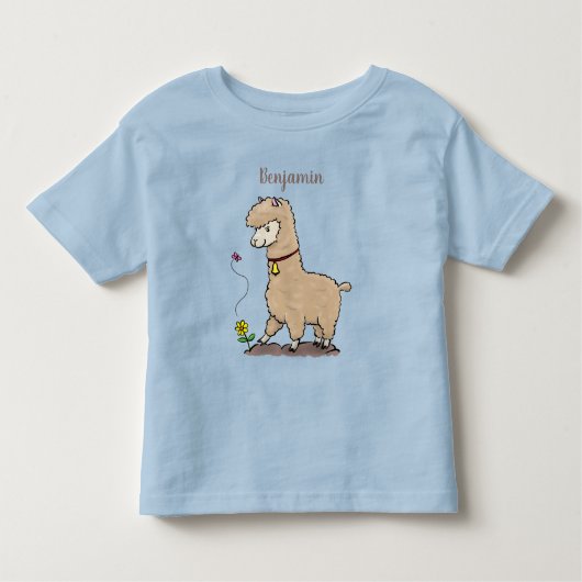 Niedliches Alpaca mit Schmetterling-Cartoon Kleinkind T-shirt (Vorderseite)