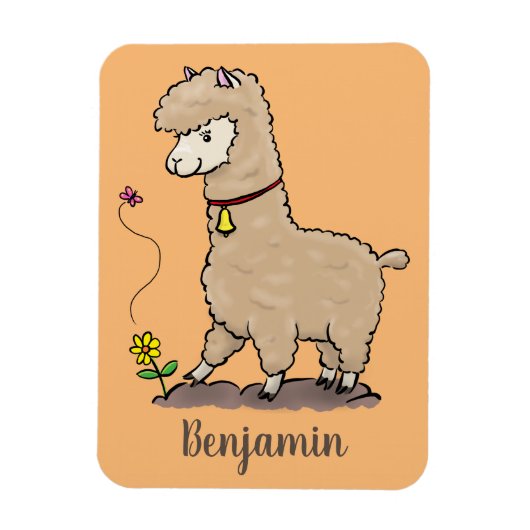 Niedliches Alpaca mit Schmetterling-Cartoon Magnet (Vertikal)