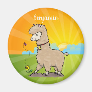 Niedliches Alpaca mit Schmetterling-Cartoon Magnet