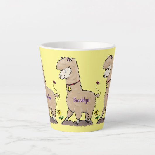 Niedliches Alpaca mit Schmetterling-Cartoon Milchtasse (Vorderseite)