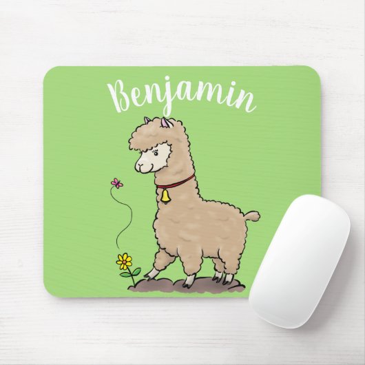 Niedliches Alpaca mit Schmetterling-Cartoon Mousepad (Mit Mouse)