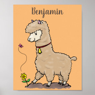 Niedliches Alpaca mit Schmetterling-Cartoon Poster