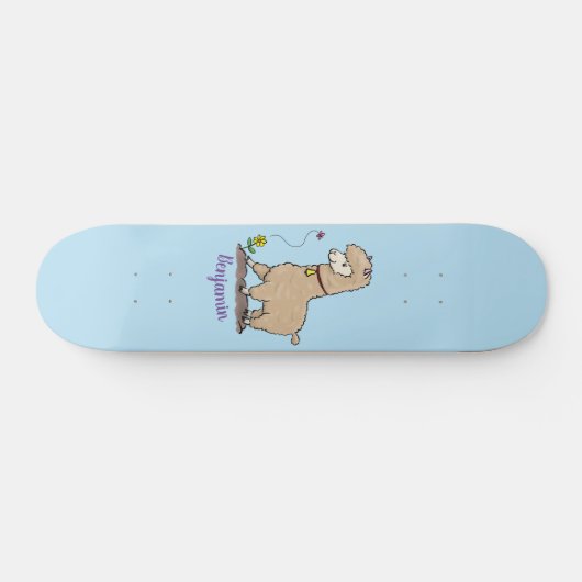 Niedliches Alpaca mit Schmetterling-Cartoon Skateboard (Horizontal)