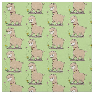 Niedliches Alpaca mit Schmetterling-Cartoon Stoff