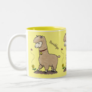 Niedliches Alpaca mit Schmetterling-Cartoon Zweifarbige Tasse