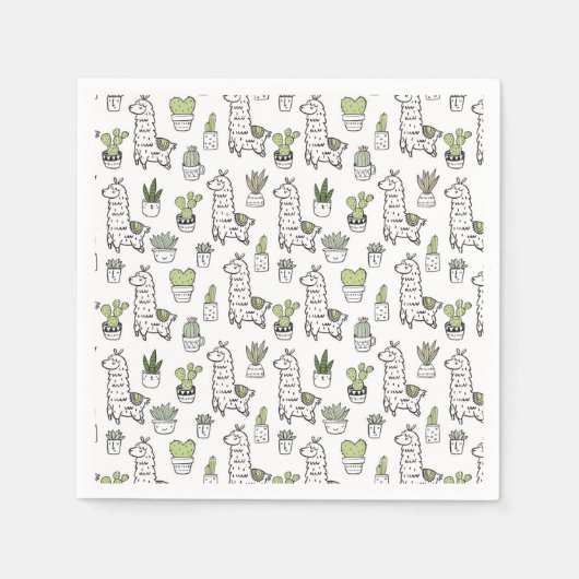 Niedliches Alpaca- und Cactus-Muster Serviette (Vorderseite)