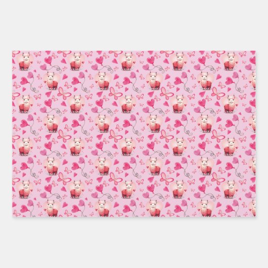 Niedliches Alpaca Valentine Day Wrapping Paper Geschenkpapier Set (Vorderseite 2)