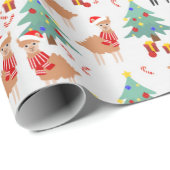 Niedliches Alpaca Weihnachtsmuster Geschenkpapier (Rolleneckpunkt)