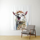 Niedliches Alpaka-Gesang durch Mikrofon Wandteppich (Beispiel)