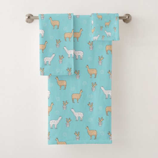 Niedliches Alpaka-Lama-Kaktus-Muster Badhandtuch Set (Insitu)