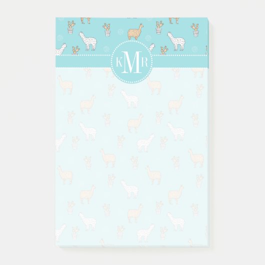 Niedliches Alpaka-Lama-Kaktus-Muster Post-it Klebezettel (Vorderseite)