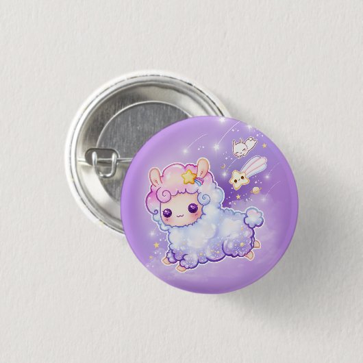 Niedliches Alpaka mit kawaii-Schießstar Button (Vorne & Hinten)