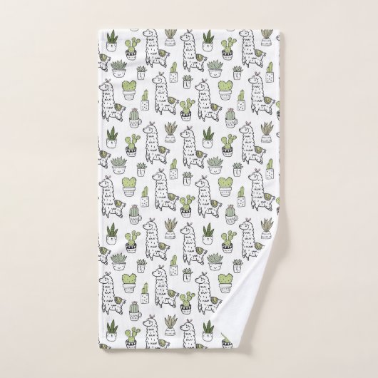 Niedliches Alpaka-u. Kaktus-Muster Badhandtuch Set (Handtuch)