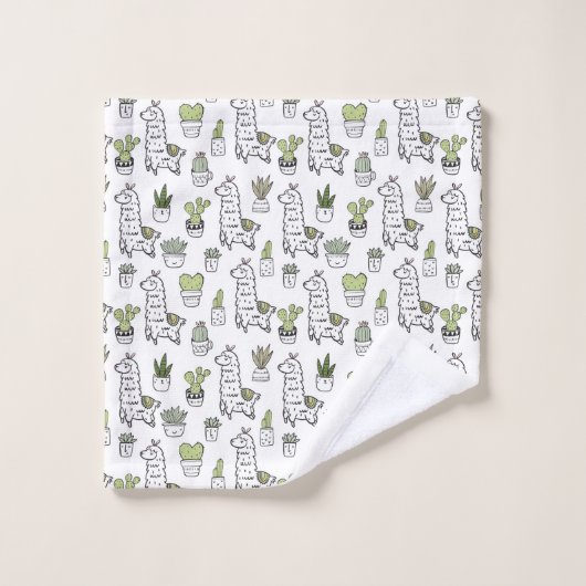 Niedliches Alpaka-u. Kaktus-Muster Badhandtuch Set (Waschlappen)