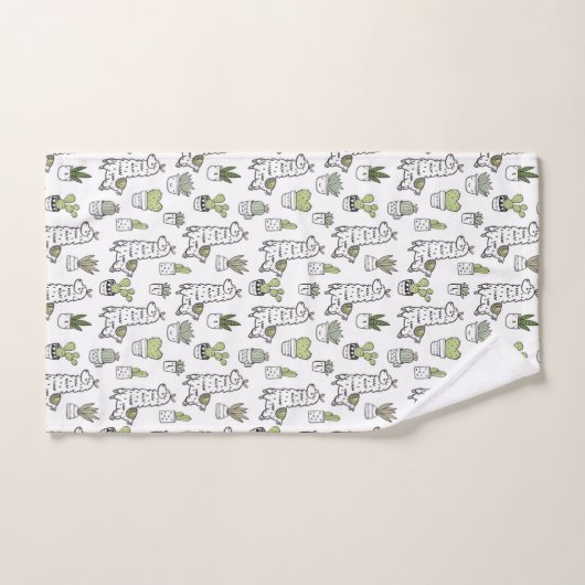 Niedliches Alpaka-u. Kaktus-Muster Badhandtuch Set (Handtuch)