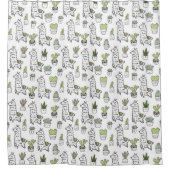 Niedliches Alpaka-u. Kaktus-Muster Duschvorhang (Vorderseite)