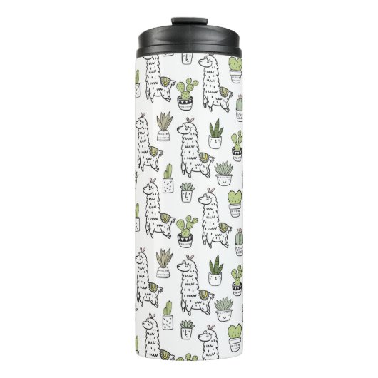 Niedliches Alpaka-u. Kaktus-Muster Thermosbecher (Vorderseite)