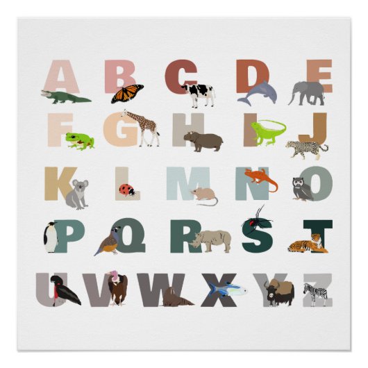Niedliches Alphabet ABC Animals Kinderzimmer im Kl Poster (Vorderseite)