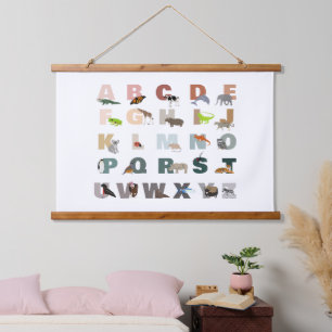 Niedliches Alphabet ABC Animals Kinderzimmer im Kl Wandteppich Mit Holzrahmen