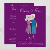 Niedliches älteres Paar Lila Hochzeit Jahrestag Einladung (Vorne/Hinten)