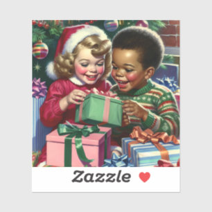 Niedliches altmodisches Weihnachten und glückliche Aufkleber