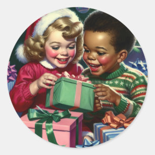 Niedliches altmodisches Weihnachten und glückliche Runder Aufkleber