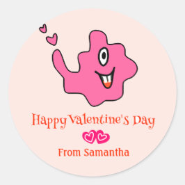 Niedliches Amoeba-Monster Kinder Valentine Runder Aufkleber