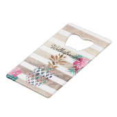 Niedliches Ananapfelgold gestreift Monogramm Geldbeutel Flaschenöffner (Vorderseite Schrägansicht)