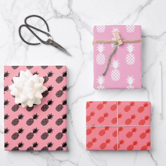 Niedliches Ananas-Muster auf rosa Geschenkpapier Set (Vorderseite)