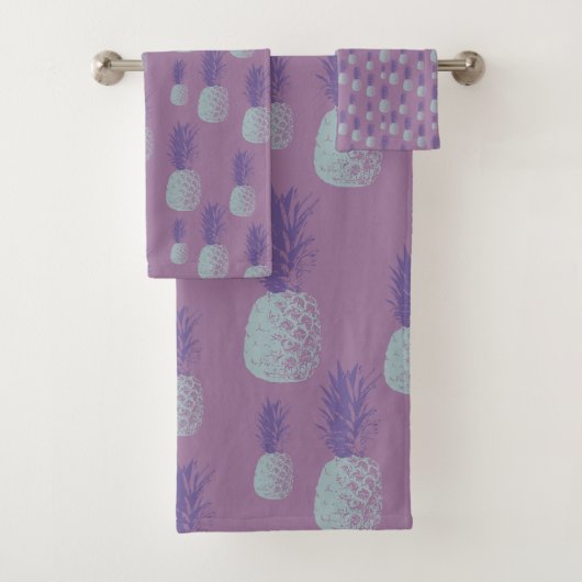 Niedliches Ananas Muster in Hellblau und Lila Badhandtuch Set (Insitu)