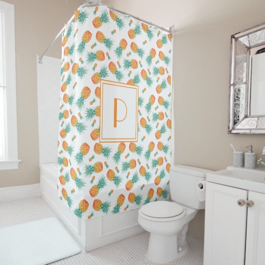 Niedliches Ananas-Muster Monogramm Duschvorhang (Beispiel)