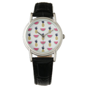 Niedliches Ananas-u. Wassermelone-Gekritzel-Muster Armbanduhr