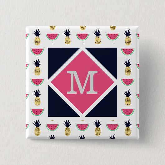 Niedliches Ananas-u. Wassermelone-Gekritzel-Muster Button (Vorderseite)