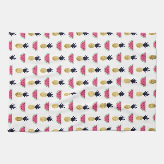 Niedliches Ananas-u. Wassermelone-Gekritzel-Muster Geschirrtuch (Horizontal)