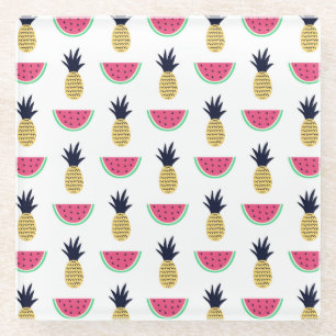 Niedliches Ananas-u. Wassermelone-Gekritzel-Muster Glasuntersetzer