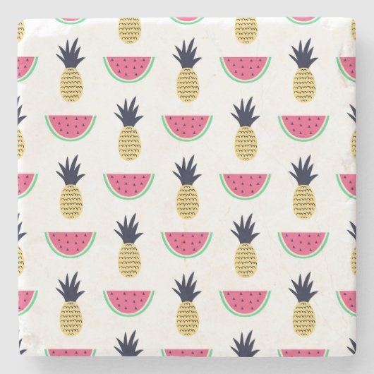 Niedliches Ananas-u. Wassermelone-Gekritzel-Muster Steinuntersetzer (Vorderseite)