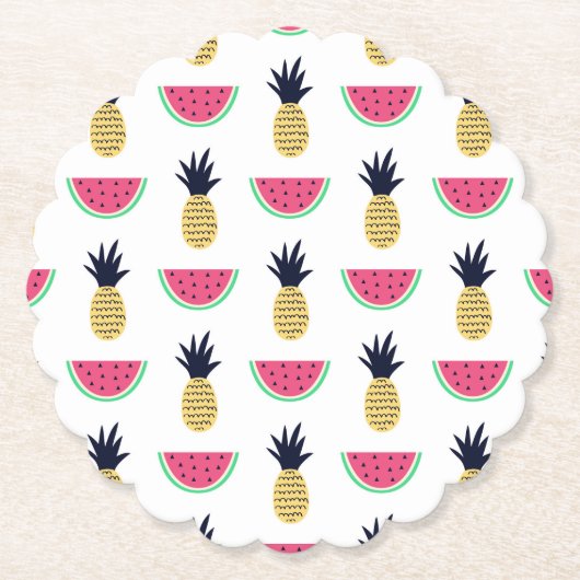 Niedliches Ananas-u. Wassermelone-Gekritzel-Muster Untersetzer (Vorderseite)