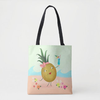 Niedliches Ananas-Zeichen am Strand Tasche